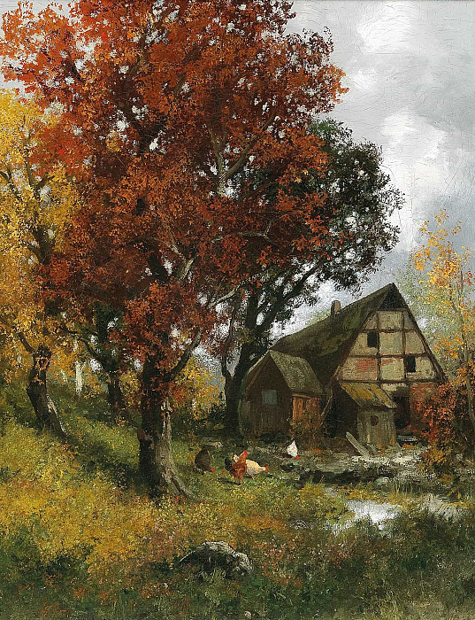 Mill in the autumn forest; Mühle im Herbstwald. Adolf Kaufmann
