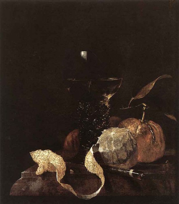 Натюрморт с лимоном, апельсинами и бокалом вина. Виллем Кальф