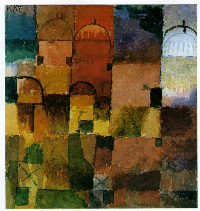 Red and white domes, 1914, Watercolour, 14.6x13.7 cm, K. Paul Klee