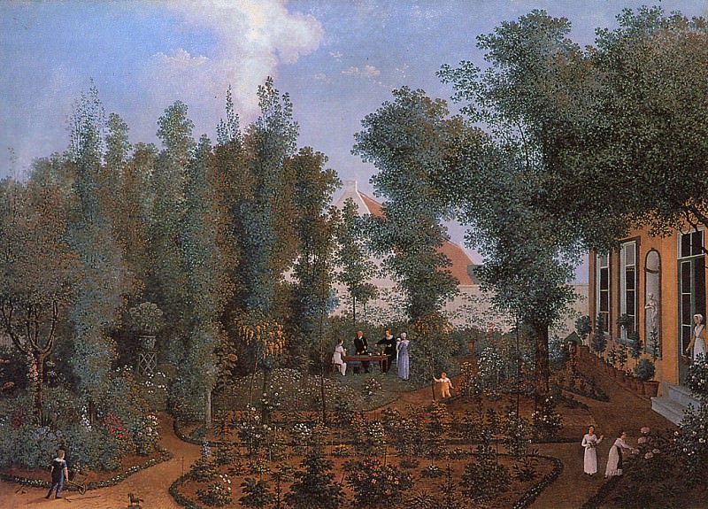 The family De Willbois in garden. Mattheus Knip
