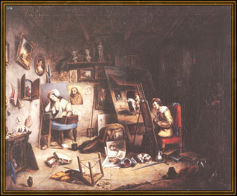 l-the studio (1845). Cornelius Krieghoff