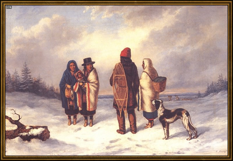Индейцы на фоне зимнего пейзажа (1847-48). Корнелиус Кригхофф