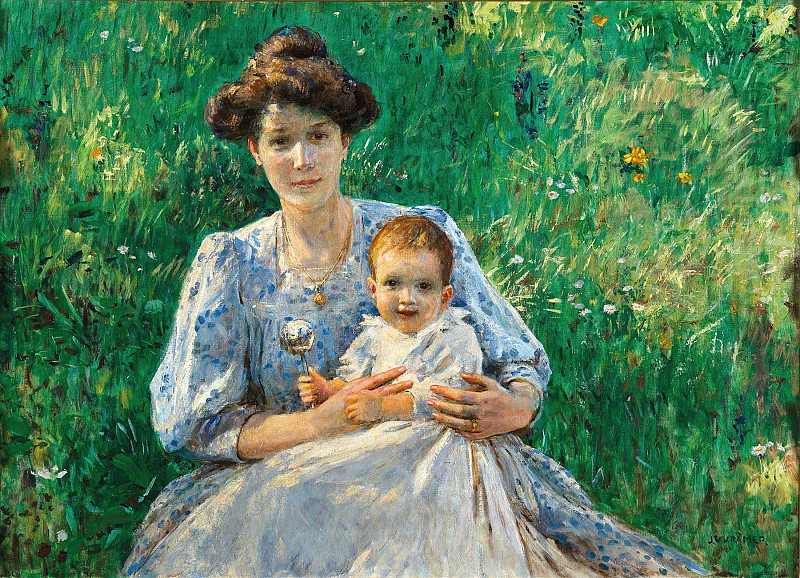 Мать с ребёнком на лугу. Иоганн Виктор Крамер