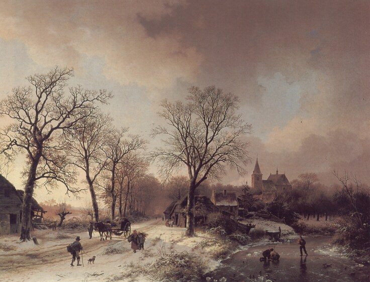 Figures in a Winter Landscape. Barend Cornelis Koekkoek