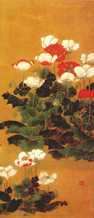 probably-kitagawa-sosetsu poppies mid-17th-c. Kitagawa