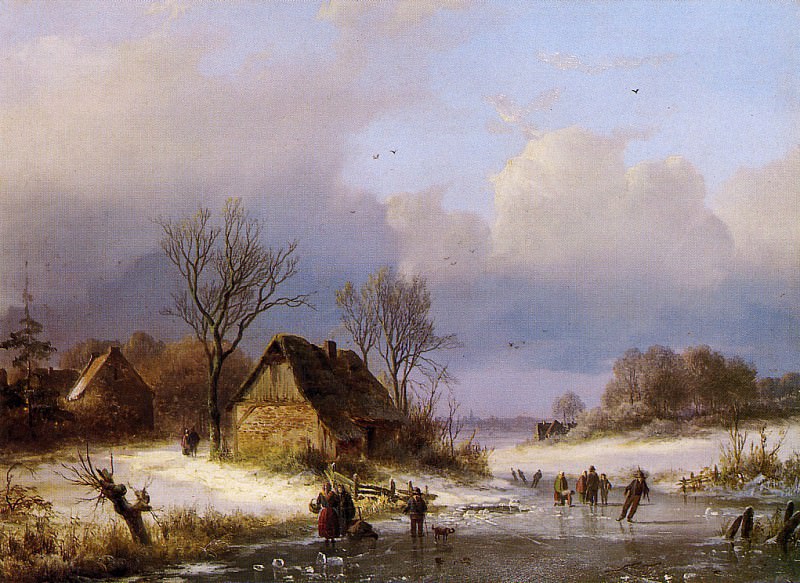 Klombeck Johann Winter landscape Sun. Йоханн Бернард Кломбек