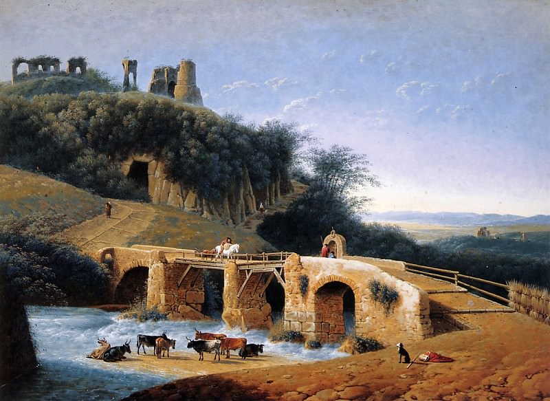Knip Augustus Landscape with a ruin on a hill Sun. Augustus Knip