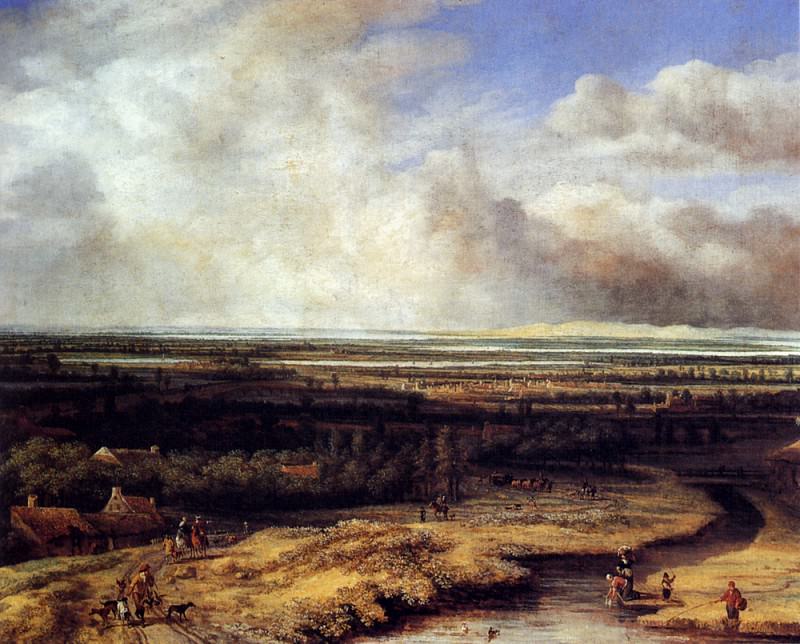 An Extensive Landscape With A Hawking Party. Philips Koninck