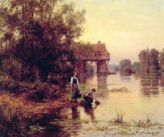 Two Girls by a Stream. Louis Aston Knight