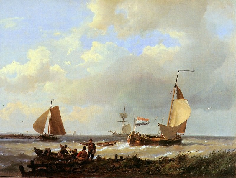 Koekkoek Hermanus sr Ships at harbours estuary Sun. Херманус Куккук