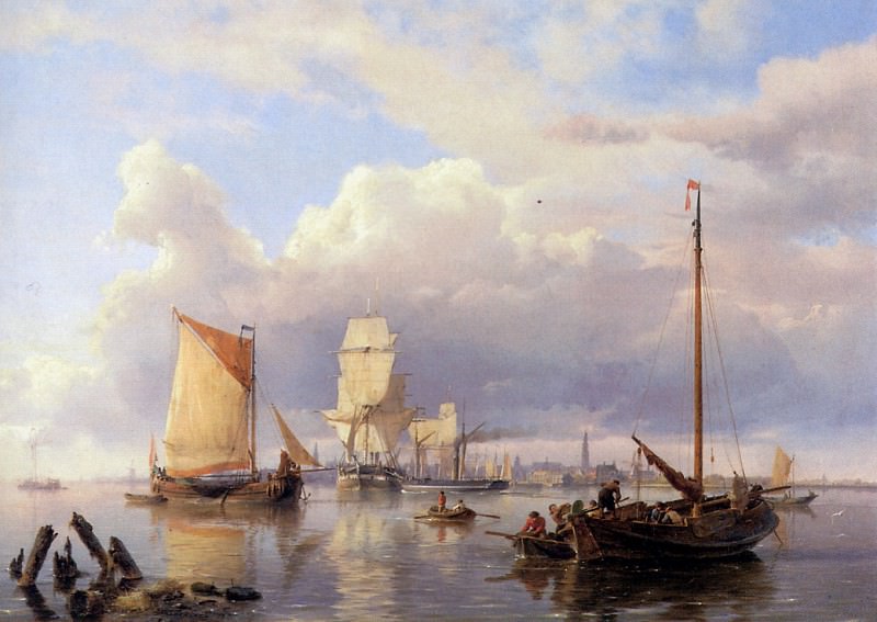 Ships on the Schelde near Antwerpen. Hermanus Koekkoek