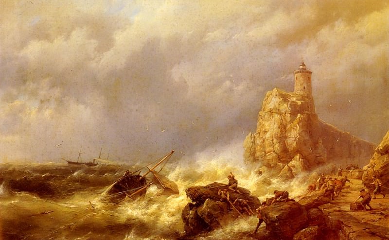 Koekkoek Hermanus A Shipwreck In Stormy Seas. Hermanus Koekkoek