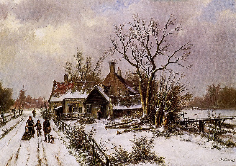 Winterlandscape with farm. Willem Koekkoek