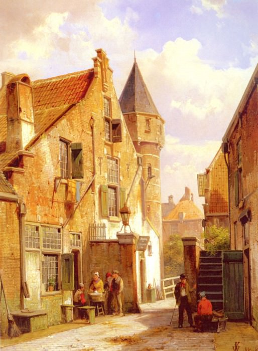 A Street Scene In Leiden. Willem Koekkoek