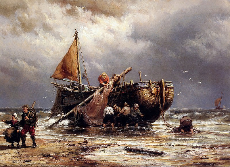 Ship on the beach. Johannes Hermanus Koekkoek