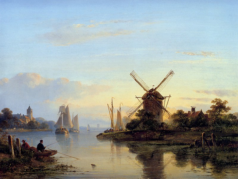 Kleyn Lodewijk River view with mill Sun. Лодевейк Клейн
