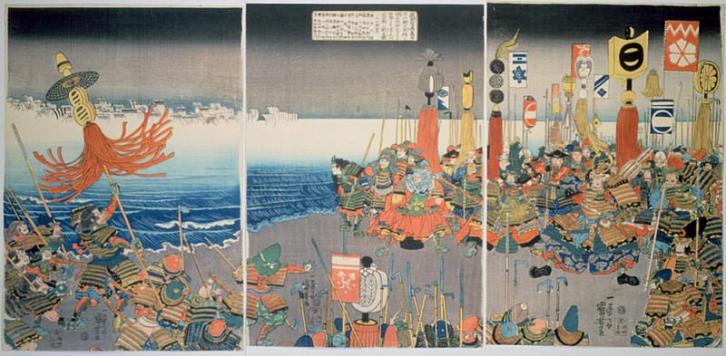 The Ashikaga fleet sailing into attack Nitta. Utagawa Kuniyoshi