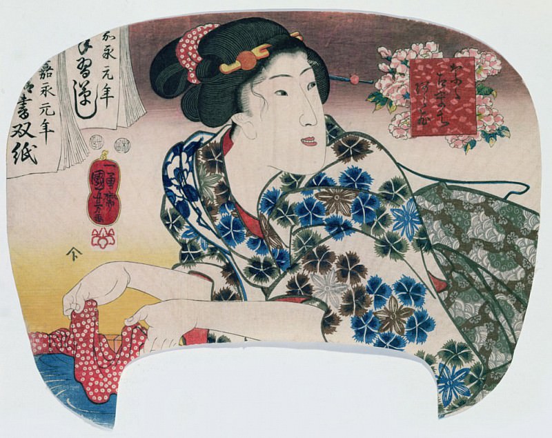 Girl washing a patterned cloth. Utagawa Kuniyoshi
