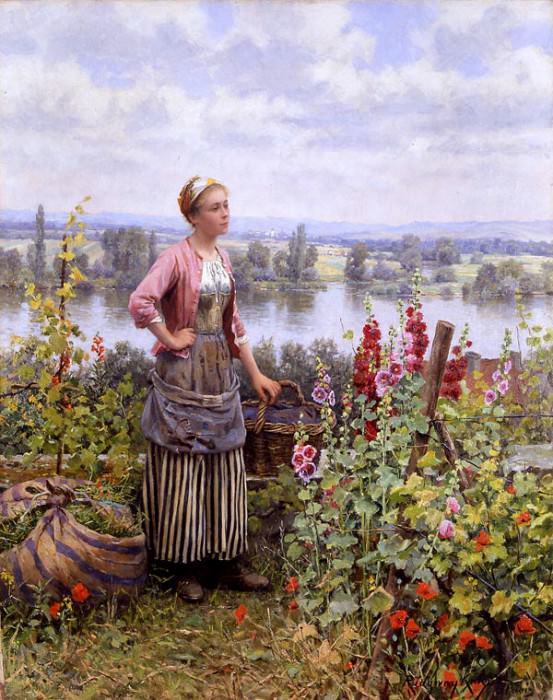 Maria on the Terrace with a Bundle of Grass. Daniel Ridgway Knight