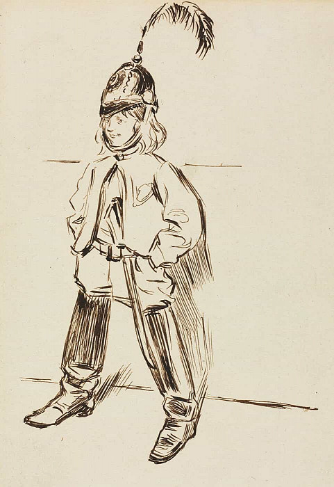 Study of a Child in Helmet and Boots. Charles Samuel Keene