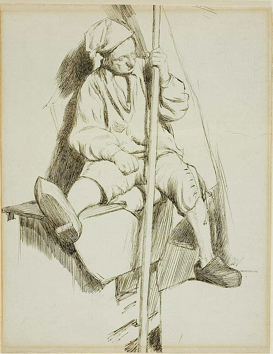 Man Seated, Holding Staff in Left Hand. Charles Samuel Keene