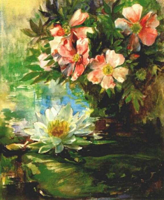 la farge wild roses and water lily 1882-5. John La Farge