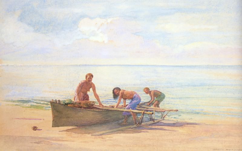 Женщины, вытаскивающие каноэ на берег. Джон Ла Фарж