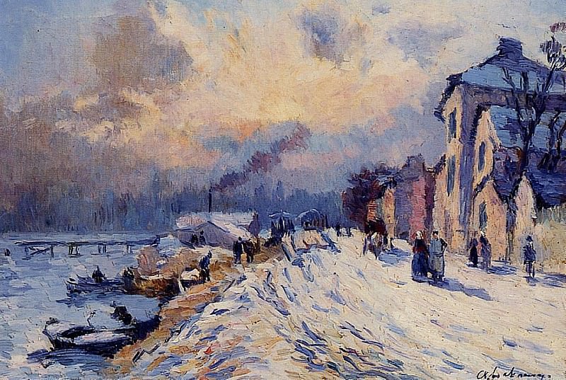 Banks of the Seine Winter at Herblay. Albert-Charles Lebourg