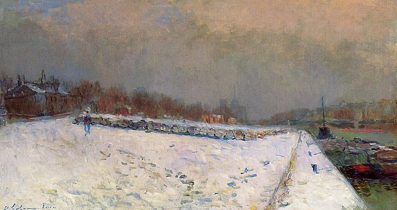 The Port of Bercy in Winter Snow Effect. Albert-Charles Lebourg