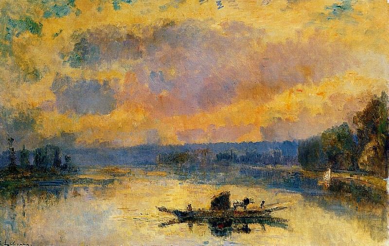The Ferry at Bouille Sunset. Albert-Charles Lebourg
