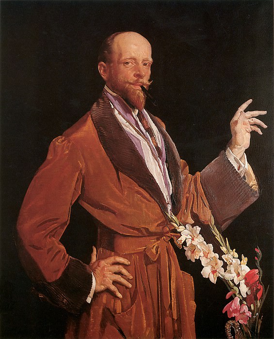 Self Portrait with Gladioli. George Lambert