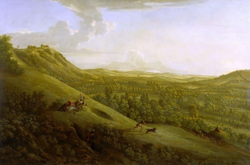 Box Hill, Surrey, with Dorking in the distance. George Lambert