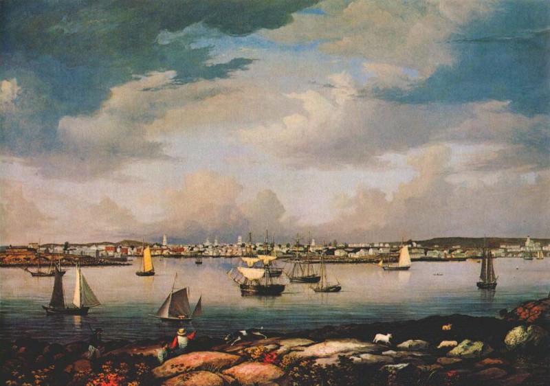 lane gloucester harbor from rocky neck 1844. Fitz Hugh Lane