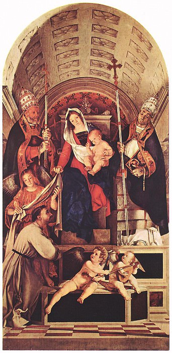 Мадонна и младенец со Святыми Домиником, Григорием и Урбаном. Лоренцо Лотто