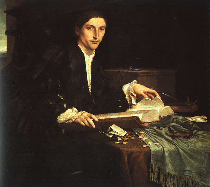 YOUNG MAN IN HIS STUDY, 1527-28, ACCADEMIA GALLERY, VE. Lorenzo Lotto