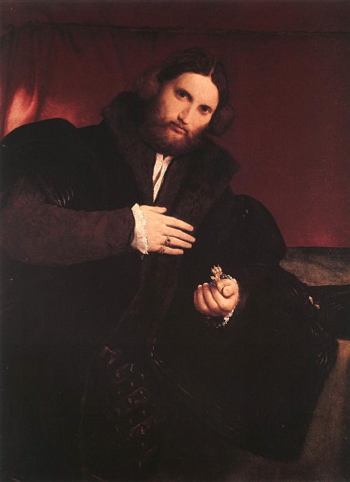 Мужчина с золотой лапкой в руке, ок.1527. Лоренцо Лотто