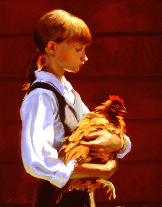 1999 Girl With Chicken 16by20in. Jeffrey T Larson