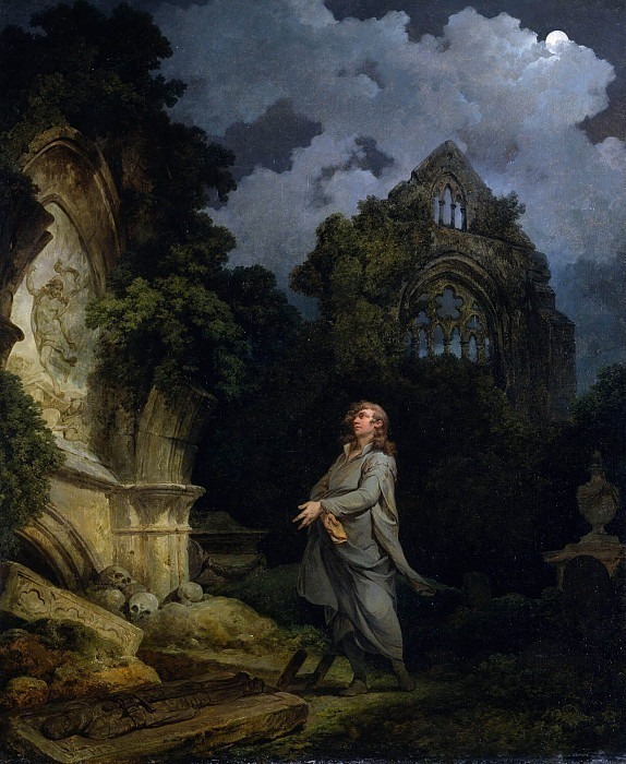 Visitor to a Moonlit Churchyard. Philip James de Loutherbourg