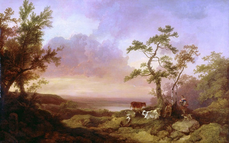 Пейзаж со скотом и крестьянином. Филипп Якоб Лютербург