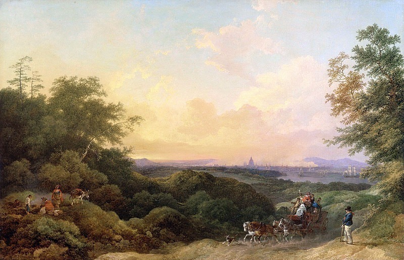 The Evening Coach, London in the Distance. Philip James de Loutherbourg