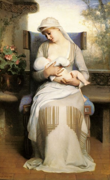 Young Mother Feeding Her Baby. Emile Levy
