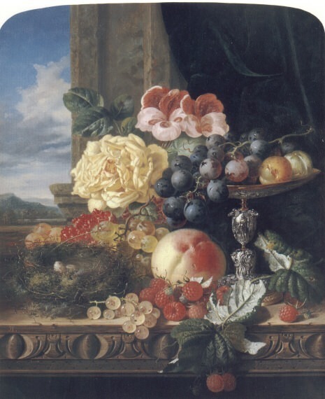 Still Life with Fruit Flowers and a Birds Nest. Edward Ladell
