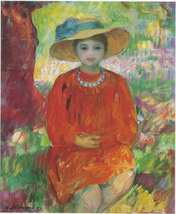 Young Girl in Orange Dress. Henri Lebasque