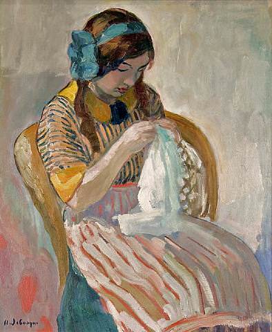 Юная девушка за шитьем. Анри Лебаск
