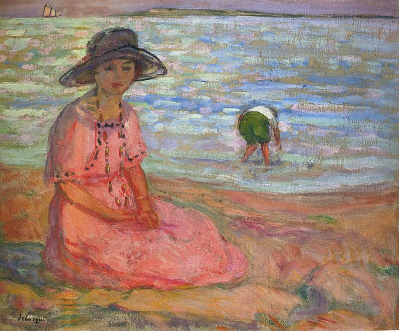 Девушка в розовом платье у моря. Анри Лебаск