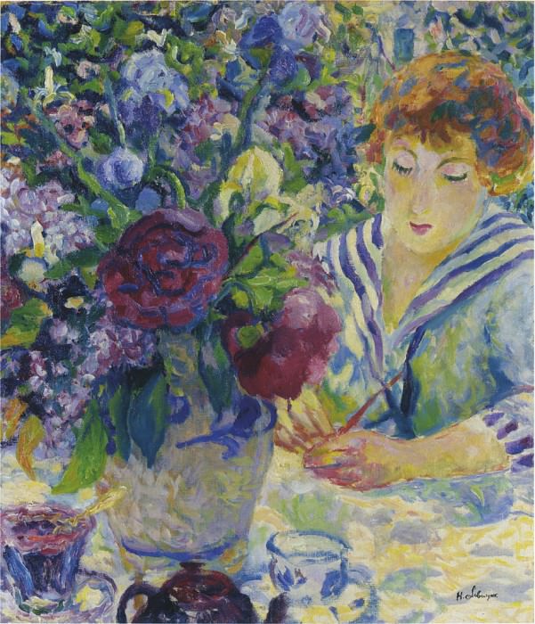 Женщина с вазой цветов. Анри Лебаск