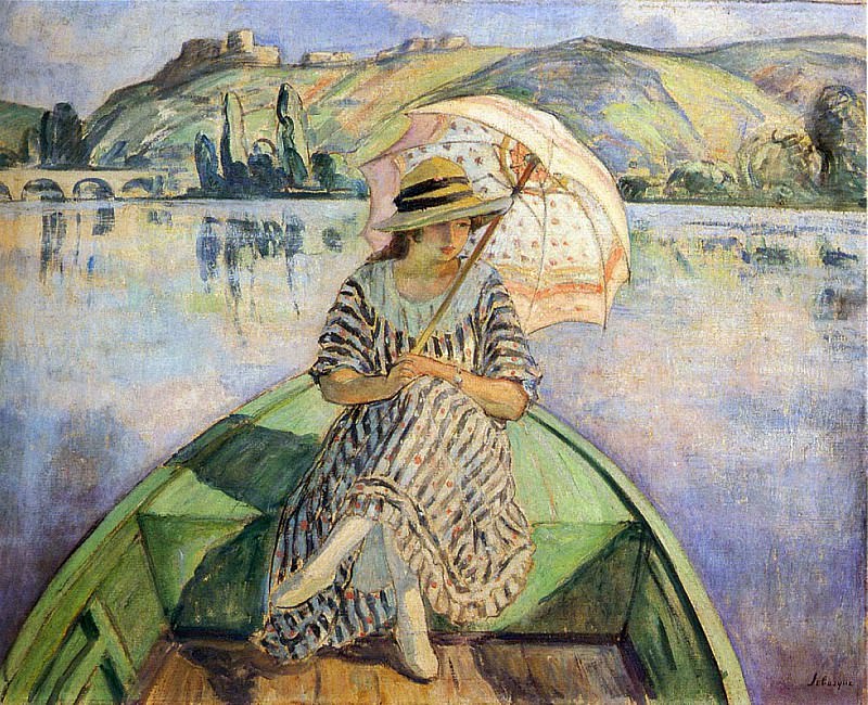 Женщина с зонтом в лодке. Анри Лебаск