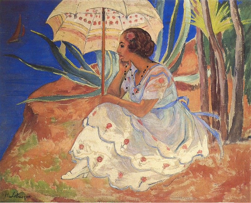 Молодая женщина с зонтиком в Сен-Максиме. Анри Лебаск