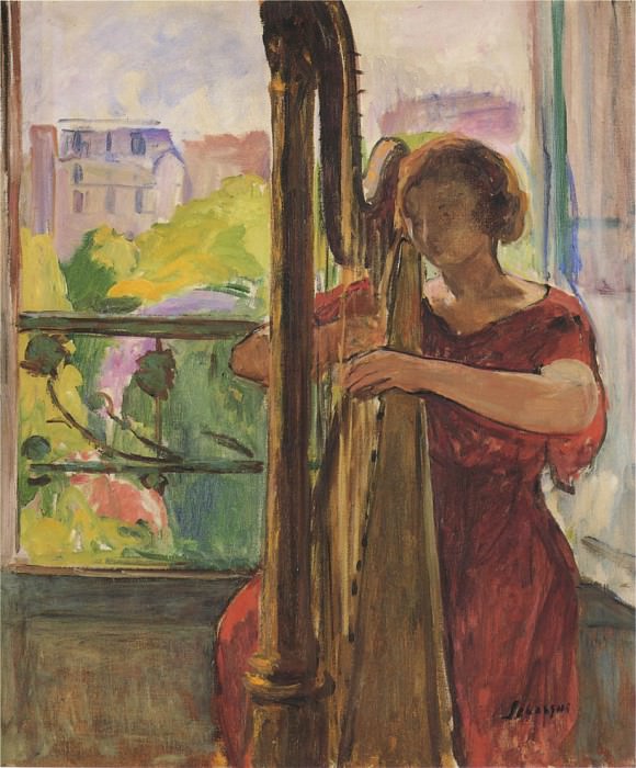 A Girl Playing a Harp. Henri Lebasque