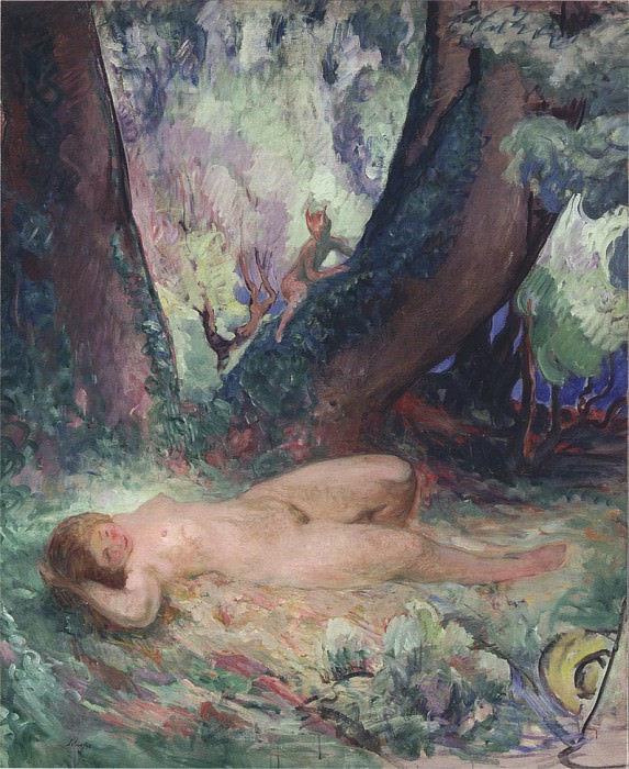 Nude in a garden with a Satyr. Henri Lebasque